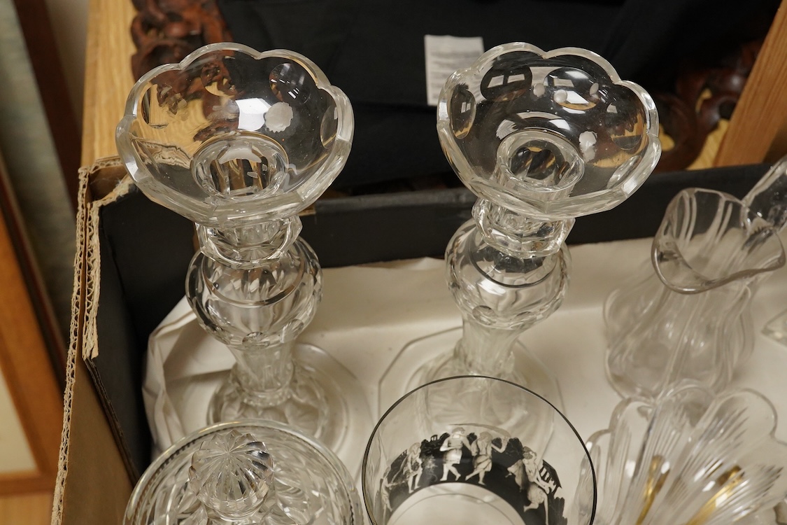 A collection of 19th and 20th century glassware including a French 1920’s black enamelled figural glass